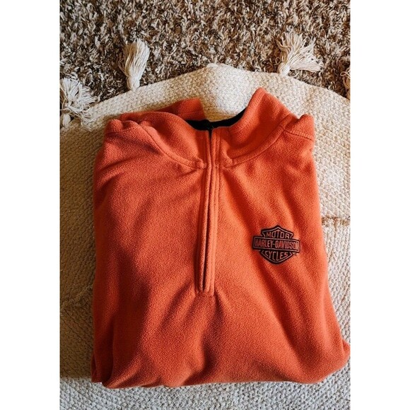 Harley Davidson 1/4th Zip Sweater Mens XLarge Orange Pullover Fleece Lightweight - Picture 6 of 6
